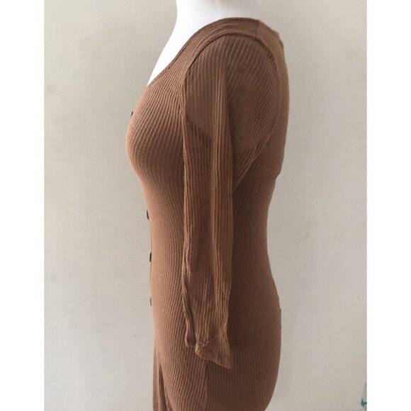 Express Women Brown Casual Dress XS Knitted Sheer Fabric Lined Mid Length - Picture 4 of 7